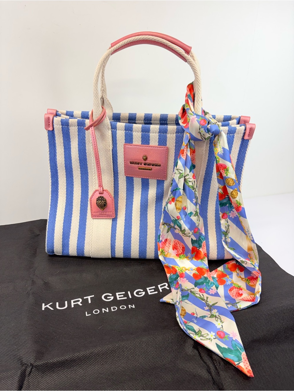 Kurt Geiger London Clapham Tote Blue Ivory White Striped Bag